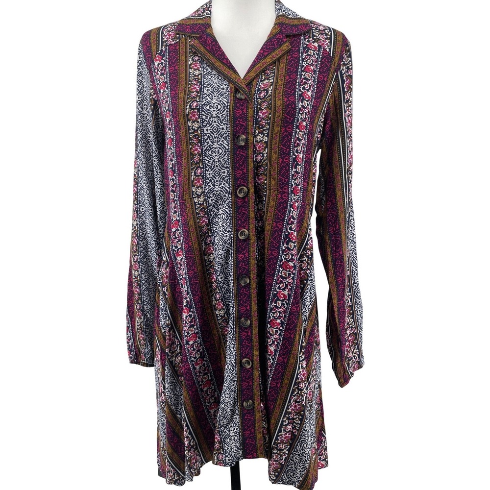 Natural Life Shirt Dress Womens XS Floral Boho Patchwork Cottage Indie Artsy‎